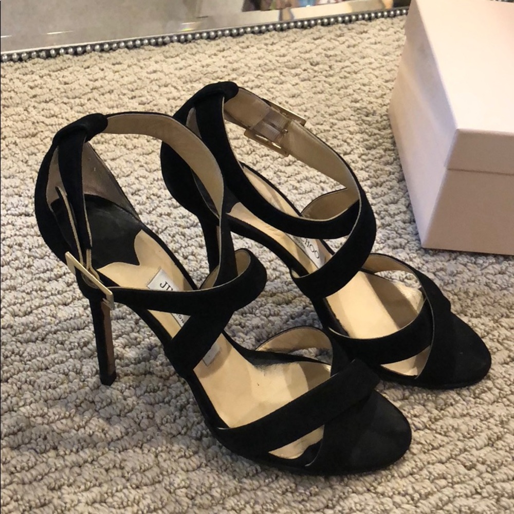 Size 38 Suede Black Jimmy Choo Strappy Heels